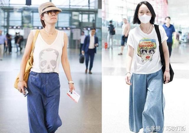 43岁周迅素颜装扮够随意，但看了42岁马伊琍的装扮，才叫接地气