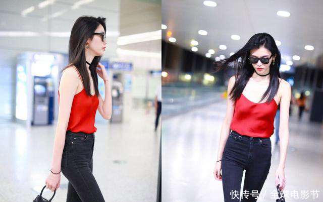 奚梦瑶不得了！穿了件别人不敢穿的吊带，网友：里面啥也没穿吧？