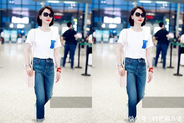 41岁陈数这次穿对了,白T搭配牛仔裤,网友只有18岁吧!