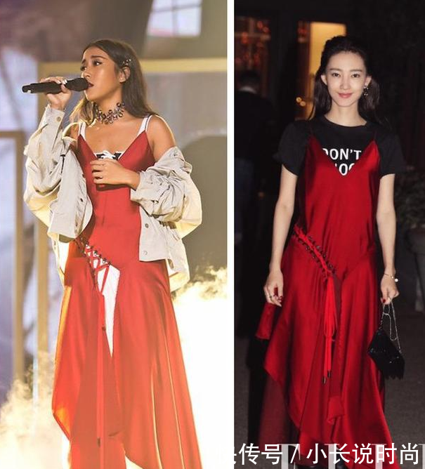 江疏影白百何穿同件牛仔裙,相差两岁,一个似少女,一个像大妈!