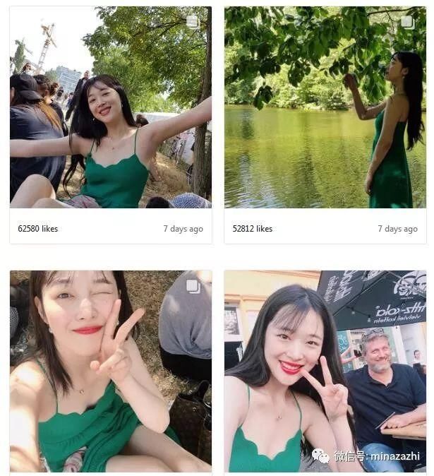 南韩神颜INS疯狂晒绿裙照 真实地美翻！和雪莉一起穿可甜可性感的