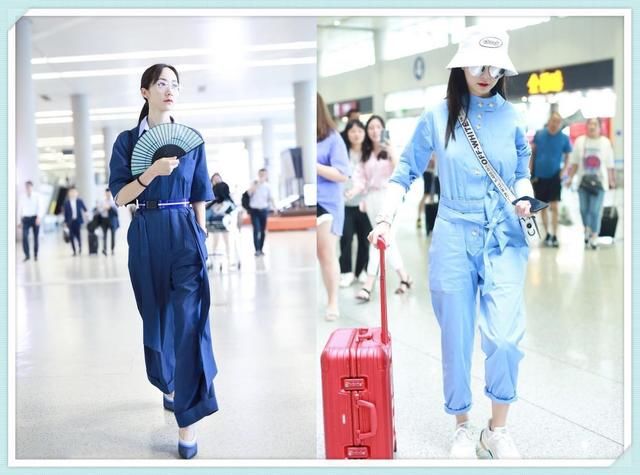 当171沈梦辰和170韩雪同穿工装连体裤，网友:谁谎报身高一目了然