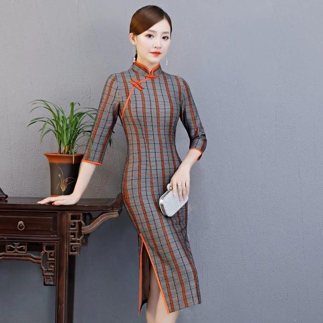 条纹格子旗袍，弹力棉麻让你绽放美的秘密！