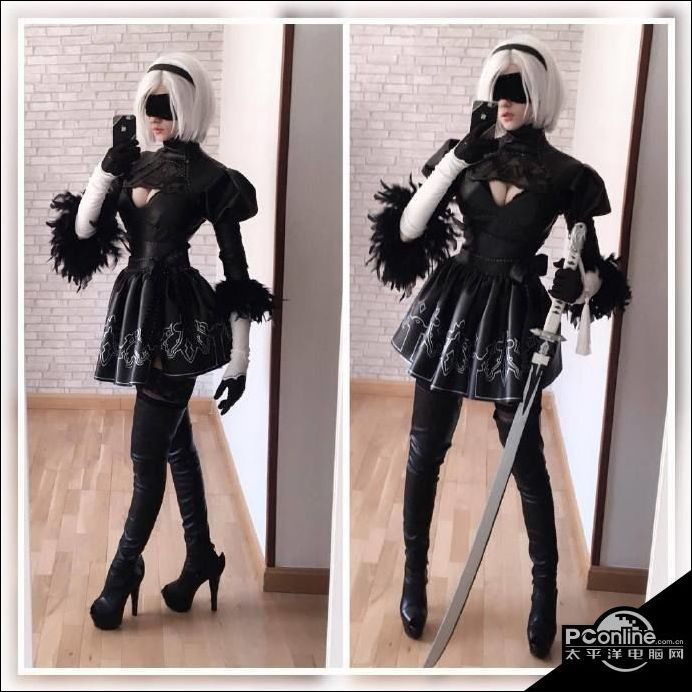 美女COS尼尔机械纪元2B 穿紧身衣身材火辣