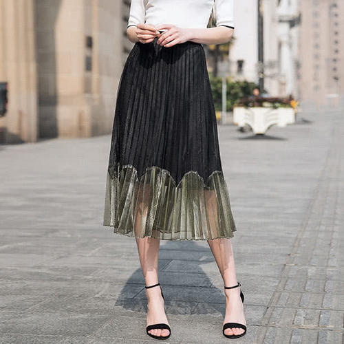 飘逸百褶半身裙，掩饰恼人大粗腿