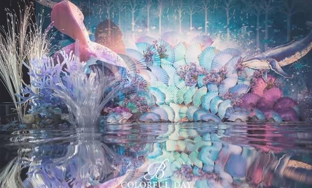  「海洋」神秘海洋风婚礼，用镜子完成海天交接，蓝紫色和白色的浪漫甜蜜