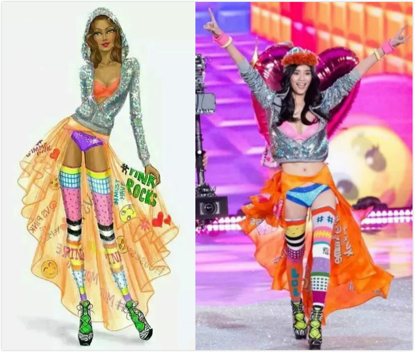 维密手稿VS实物，刺绣、流苏和羽毛，中国风的运用简直美呆了！