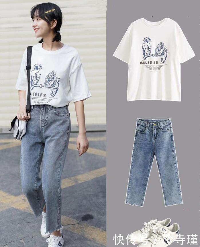 『T恤』好穿又简约的学生党穿搭,清新减龄有活力,打造可盐可甜青春少女