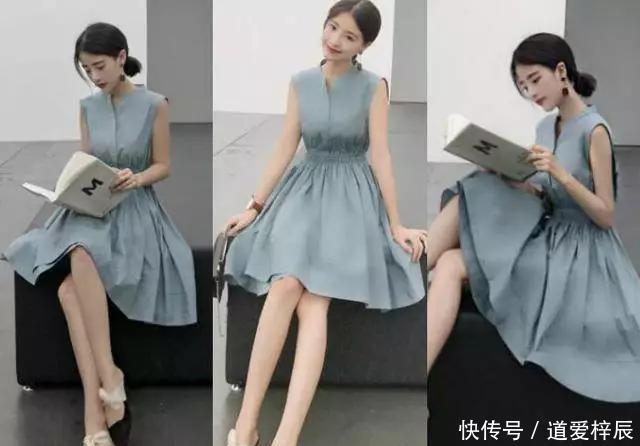 『设计』今夏很流行的灰蓝色连衣裙,选这5款穿,好看时髦兼备