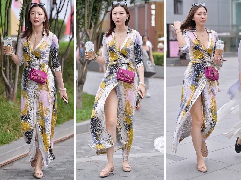 小姐姐油漆”全开连衣裙，五颜六色很是出彩，其实身材才是最美的