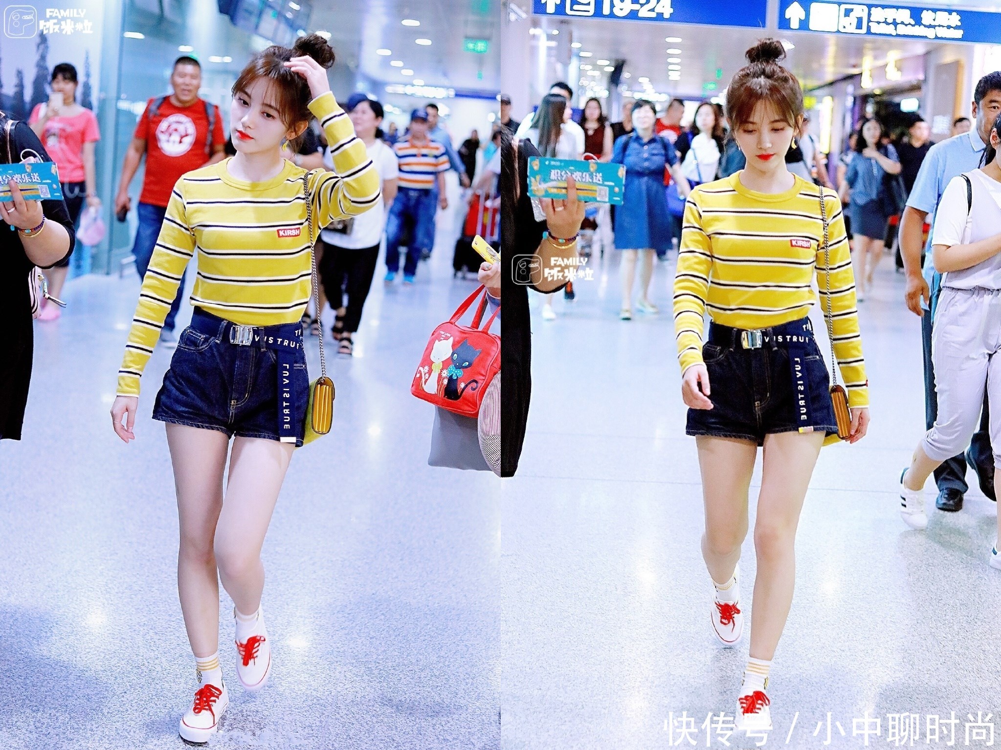 鞠婧祎红T配短裙现身,大长腿藏不住,网友:谁说她腿短了?!