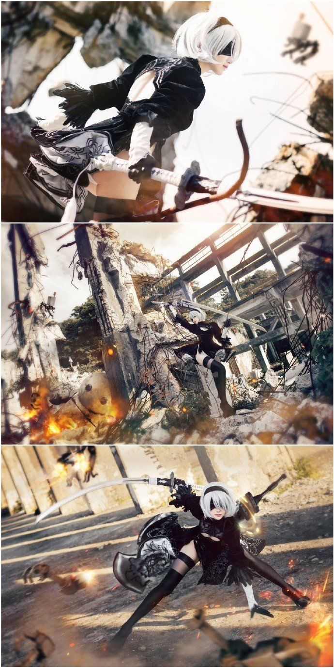 妹子Cos《尼尔》A2和2B美照 穿紧身衣展示火辣身材