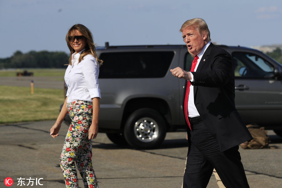 美第一夫人梅拉尼娅出行秀时尚 印花裤子分外抢眼