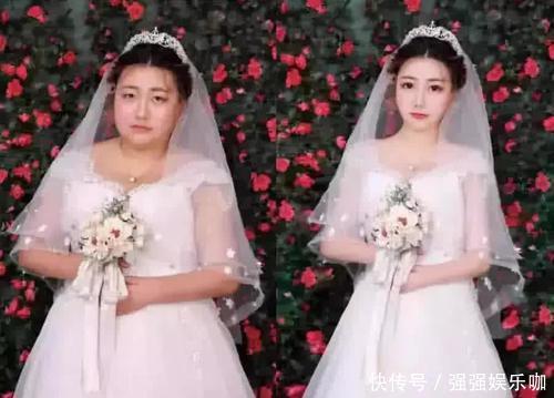  新郎■新娘：我长得有点胖，P图师：瞧好了，成品出来新郎心里美滋滋