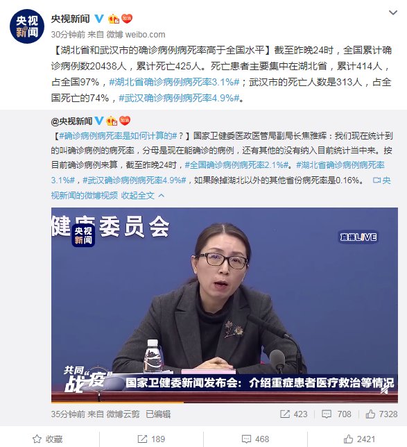  高于|卫健委：湖北省和武汉市的确诊病例病死率高于全国水平