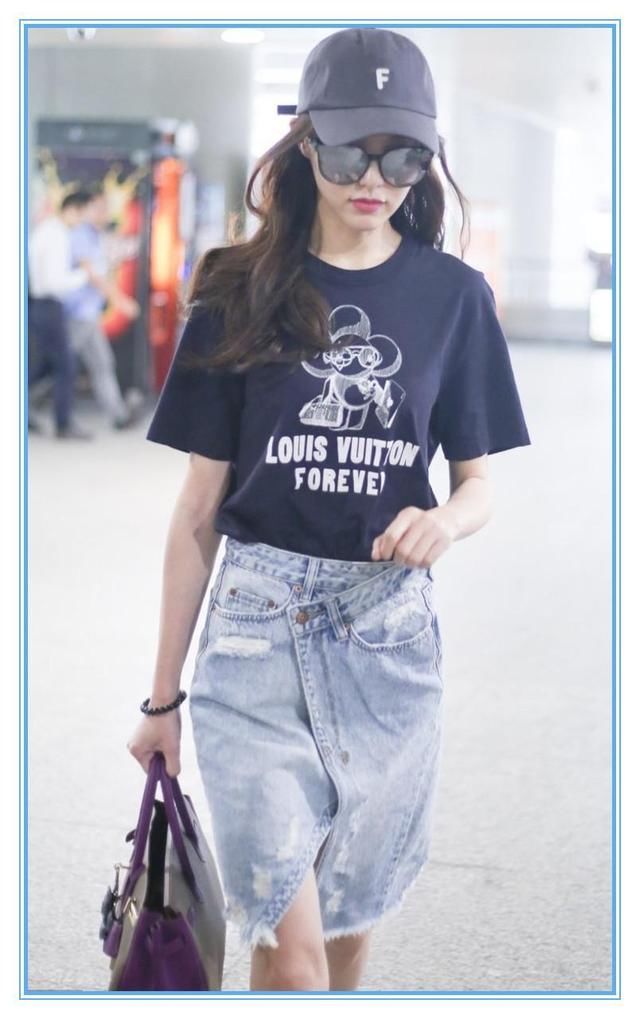 当96斤李菲儿和86斤唐嫣同穿牛仔开叉裙，终于找到不减肥的理由了