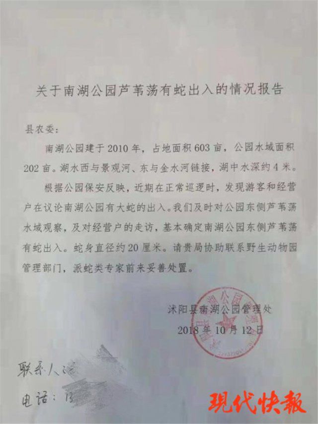 白娘子还是小青?20 厘米直径大蛇出没吓坏游客，公园发函求助