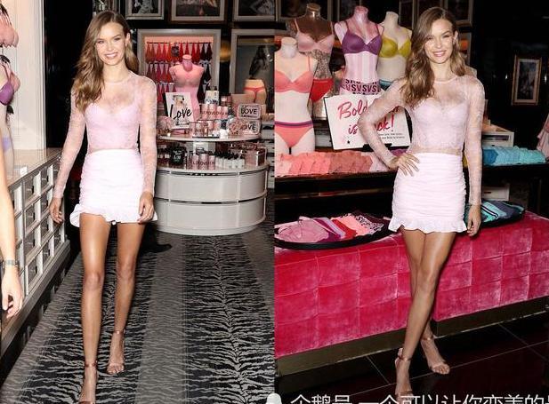 丹麦超模为维密带货，蕾丝上衣勾勒完美曲线，大长腿无需修图