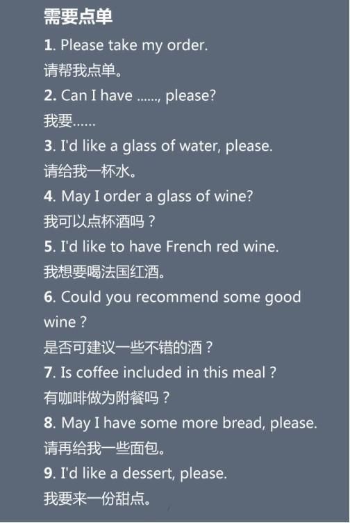 出国餐厅点餐必备英语,英语口语短句,能快速提