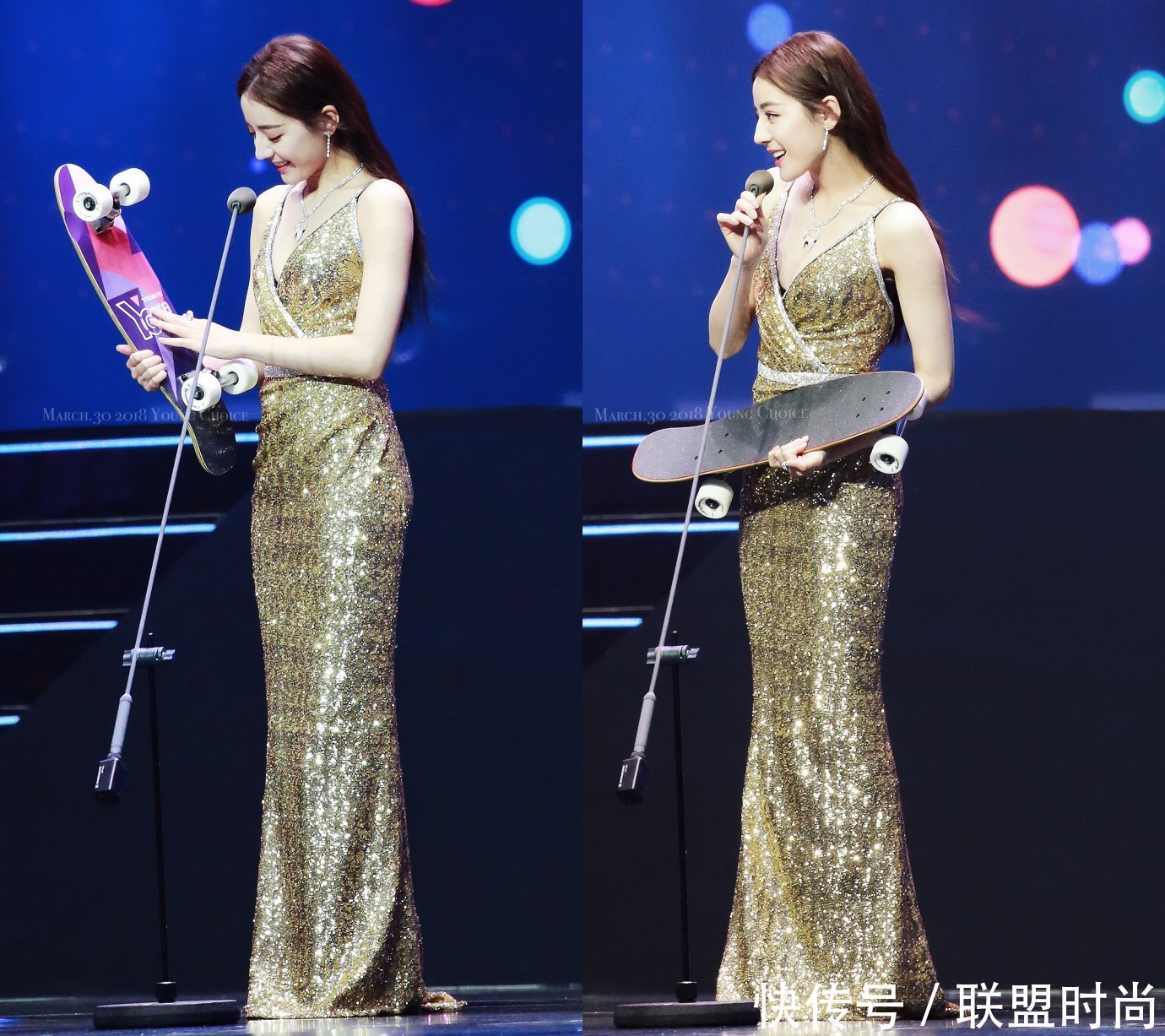 迪丽热巴居然这么性感，穿金色吊带裙惊艳全场，网友：想当她男友