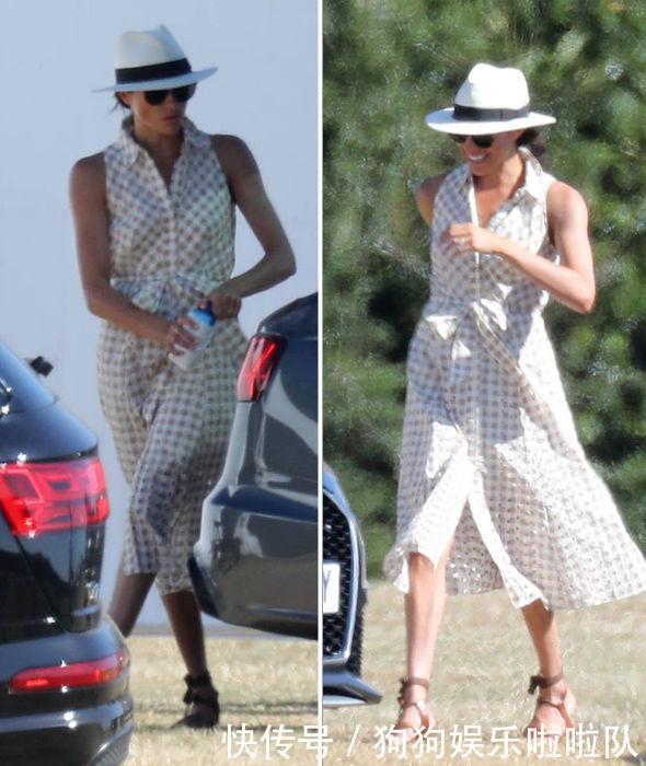 梅根为哈里王子与威廉王子的马球赛助威, 穿无袖束腰网眼裙子