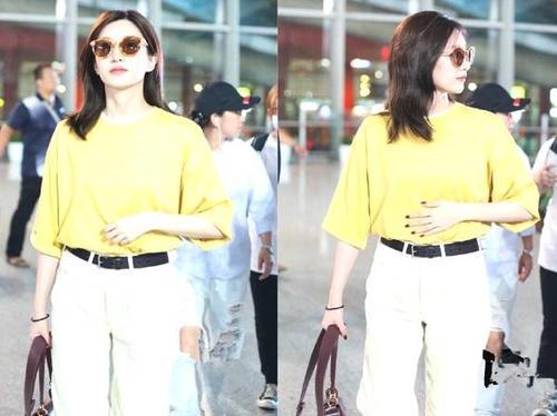 街拍:31岁江疏影, 直筒裤还要露脚踝