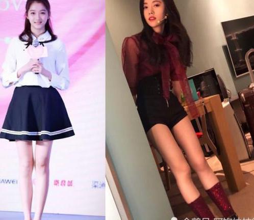 和小四差不多高的鞠婧祎，靠穿衣穿出了1米8的大长腿，这腿比关晓
