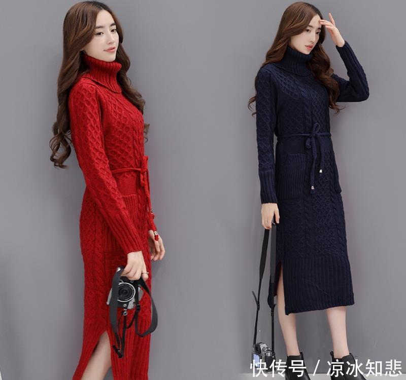 『显瘦』大冷天,老婆打扮得太美了!大码毛衣裙+大衣,显瘦迷人巨美嫩