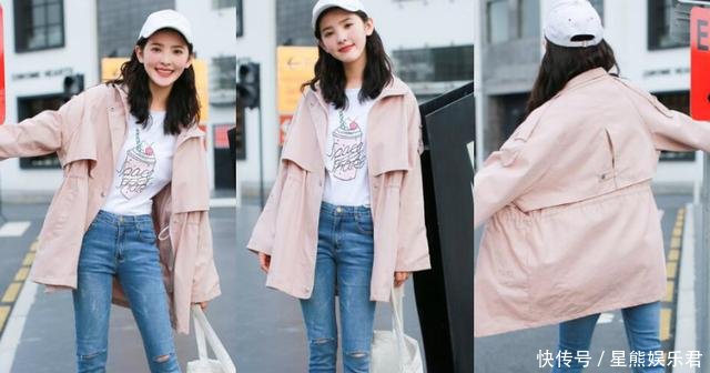 18年最流行的粉色风衣款式，减龄又显白，搭配平底鞋穿美炸！