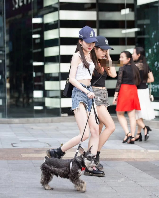 两姐妹小姐姐出街，热裤搭配小背心显曼妙身材，大长腿完胜小短腿