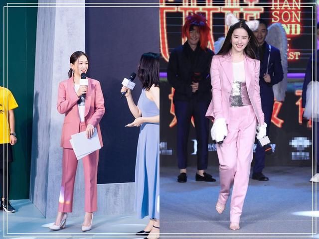 看了刘亦菲的粉西装，再看陈乔恩，网友：这就是少女和御姐的差距