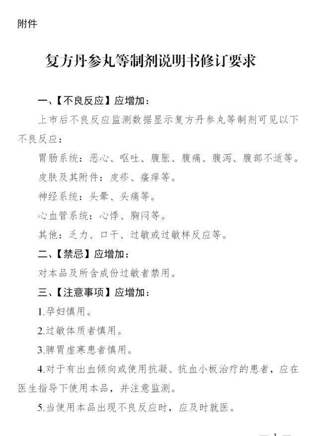  丹参滴丸■复方丹参滴丸等修定产品手册，增加多种多样副作用