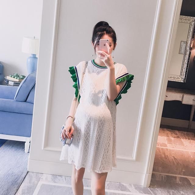 90后孕妈真甜美，孕妇裙穿出少女范，清新夏季，清爽时尚