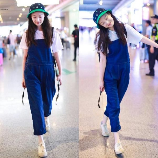 倪妮终于换风格啦!一条背带裤穿的太可爱，搭配渔夫帽清甜似学生