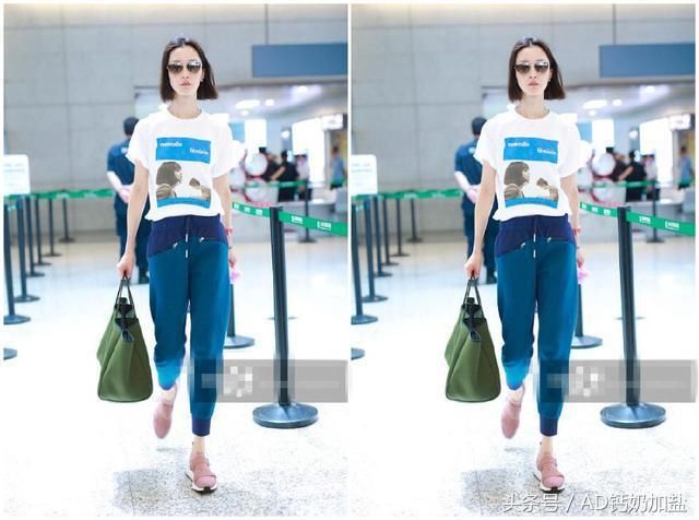杜鹃一条拼色运动裤搭T恤，腿长裤短运动新风尚，网友：真是腿精