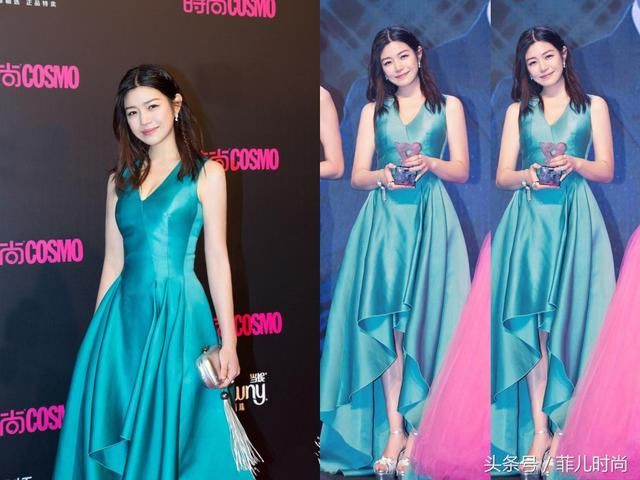 陈妍希穿蓝色深V领礼服，显胖20斤不止，网友：这颜色不适合你！