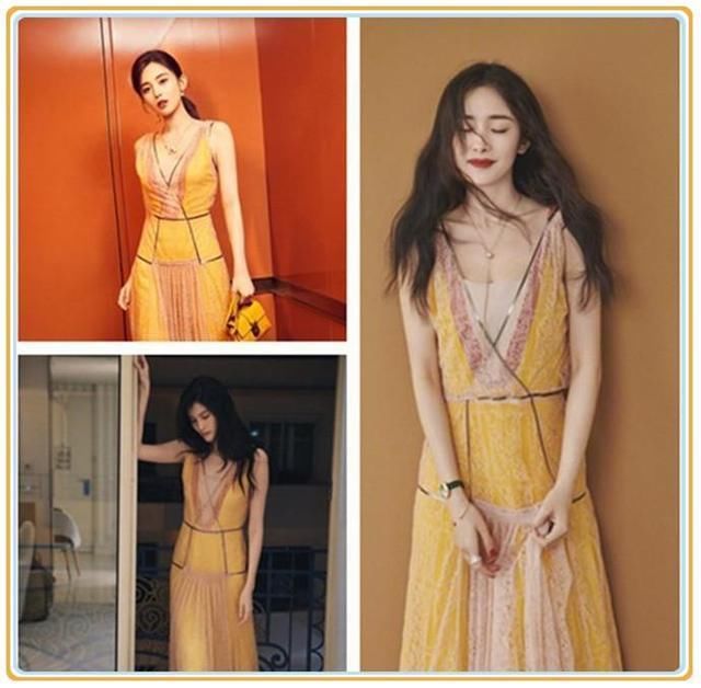 杨幂太强悍了！穿黄色蕾丝裙连撞何穗、古力娜扎，网友：赢在气质