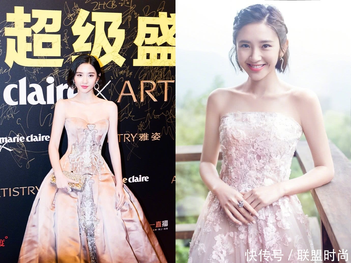 唐艺昕穿粉色长裙优雅动人，不料被胯部抢足了镜头，也太宽了！