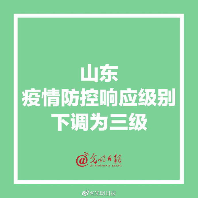  「下调」山东疫情防控响应级别下调为三级