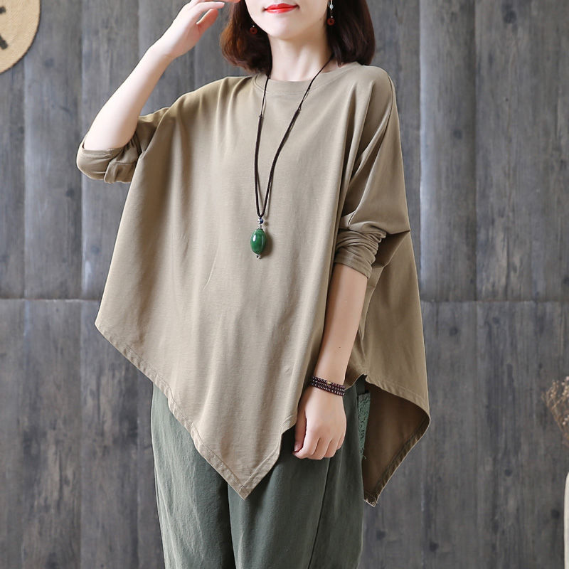 金秋老婆穿这样一件宽松文艺棉麻衫洋气显瘦,比真丝裙好看多了