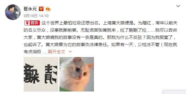 黄毅清微博放狠话:等揭露崔永元之后再曝另一位知名人士丑闻