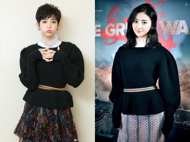 167景甜撞衫172古力娜扎，身高相差5cm，画面竟如此尴尬!