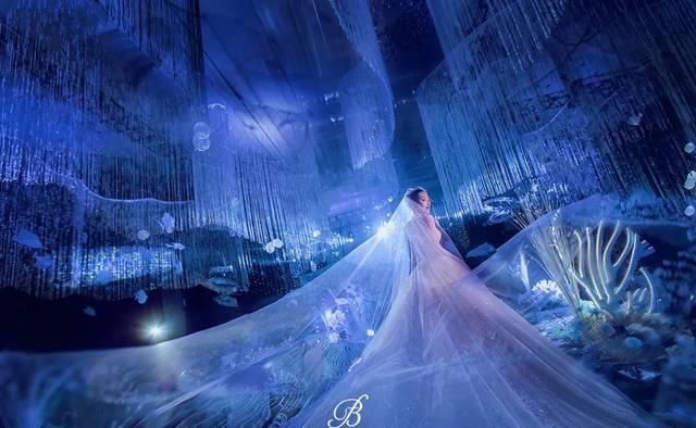  「海洋」神秘海洋风婚礼，用镜子完成海天交接，蓝紫色和白色的浪漫甜蜜