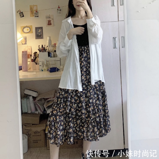 碎花@一条碎花裙搭配多款上衣, 矮个子也可穿搭