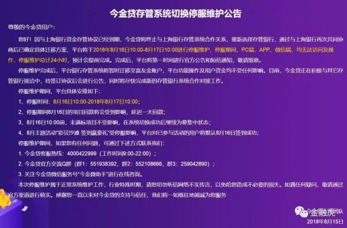 今金贷存管协议到期停服1天 ：有人网传“跑路”属于恶意诬陷