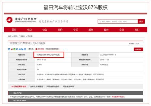 出让67%股权!福田将为宝沃汽车寻找“新金主”