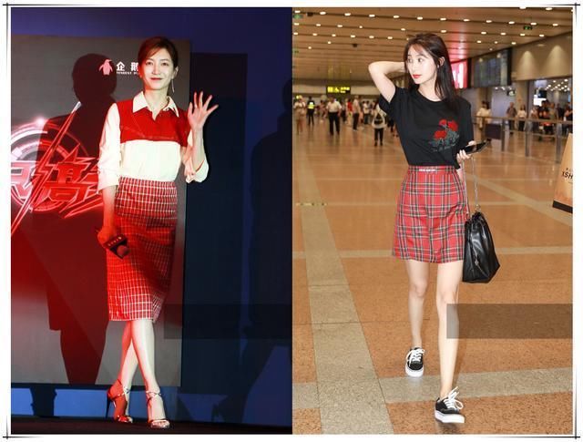 当李菲儿和江疏影同穿格子裙，网友：终于见识到蚂蚁腰的最高形式