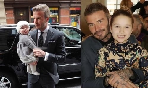 时装周：贝克汉姆携儿女亮相时装周，8岁小七穿印花裙，坐爸腿上成团宠