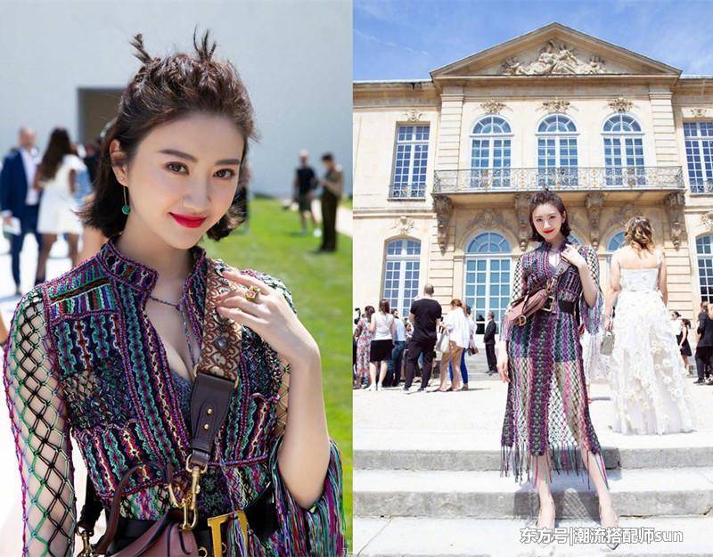 街拍：图1景甜事业线抢镜，一双长腿白到反光！图3丝袜保护美腿