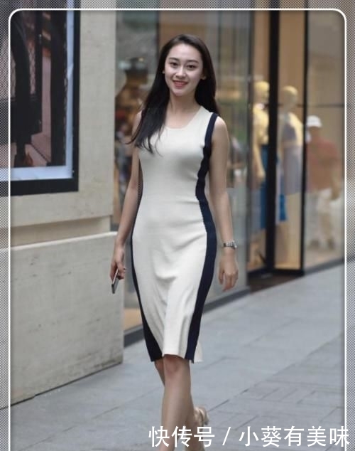  【活力】小姐姐搭配双拼色连衣裙，高贵时尚有气质，整体活力感满满